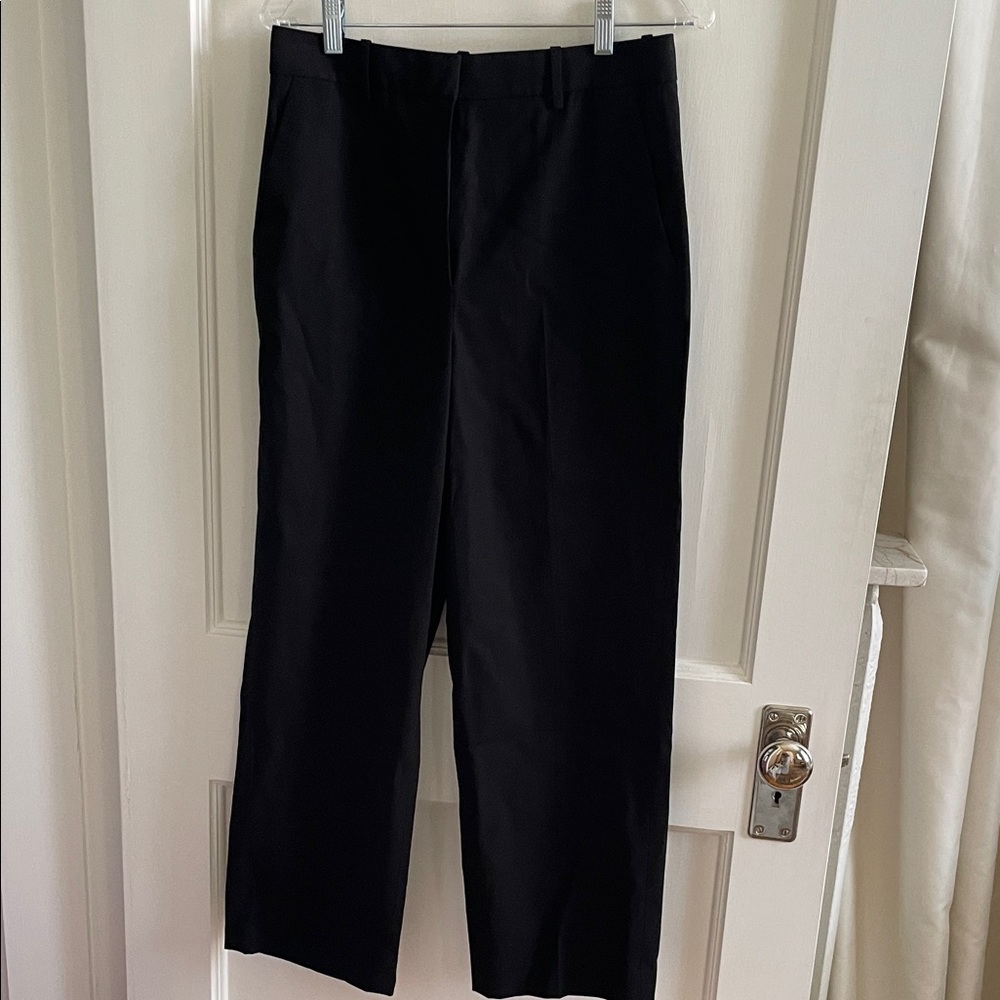 NEW Theory Black 100% Cotton High-Rise Straight Leg Twill Trousers Size 8